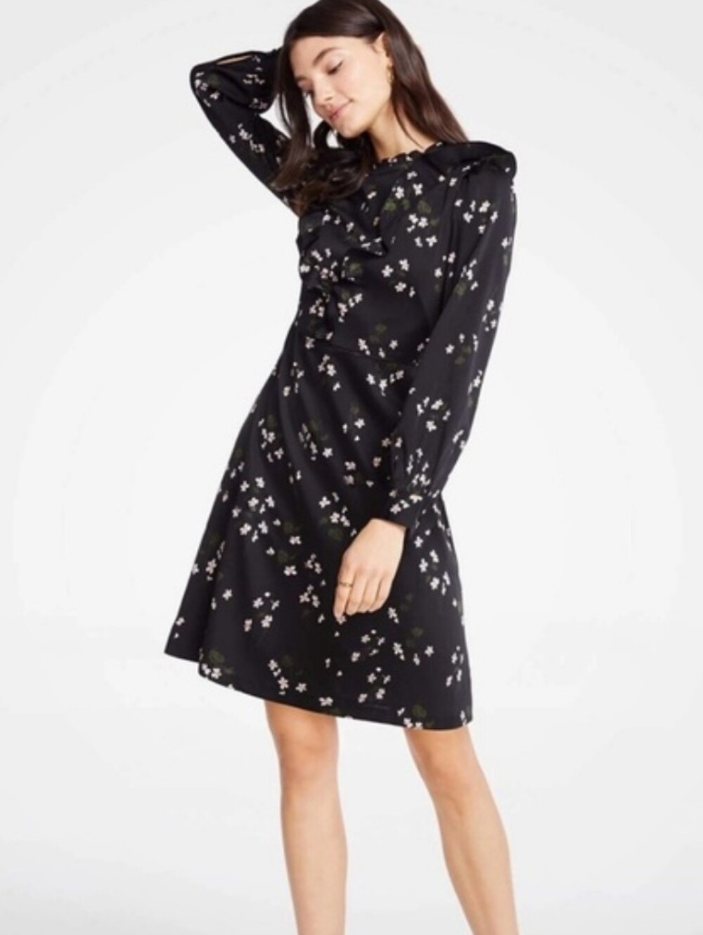 Ann Taylor Black Floral Ruffle Dress - Picture 1 of 6